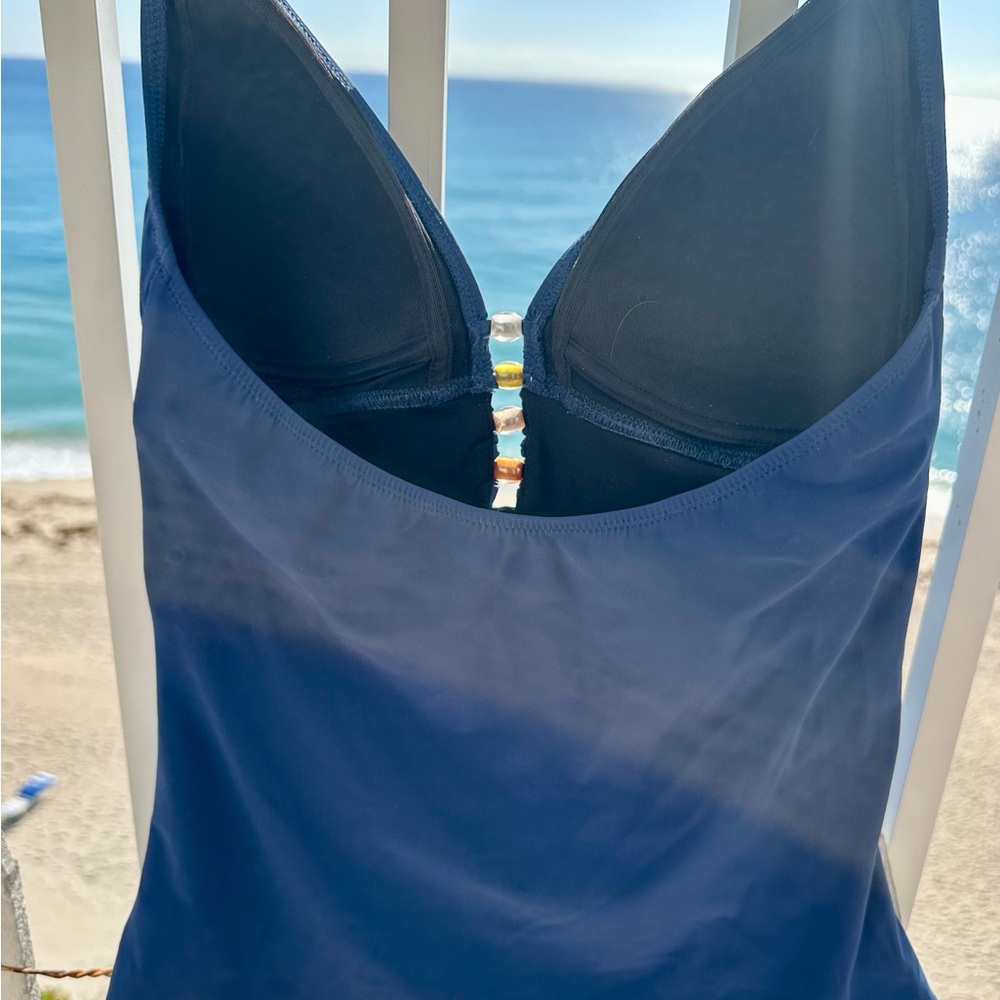 Profile by Gottex Dark Navy V-Neck Tankini Top with Decorative Beads - Picture 5 of 8
